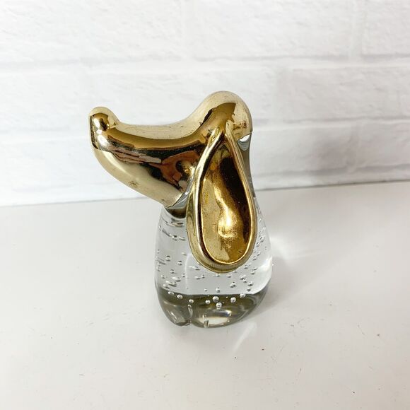 Vintage Clear Glass Paperweight Dog Controlled Bubbles with Gold Head Figurine - Picture 2 of 6